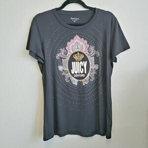 Juicy Couture Women's Black Mini Studded Short Sleeve T-Shirt Sz XL